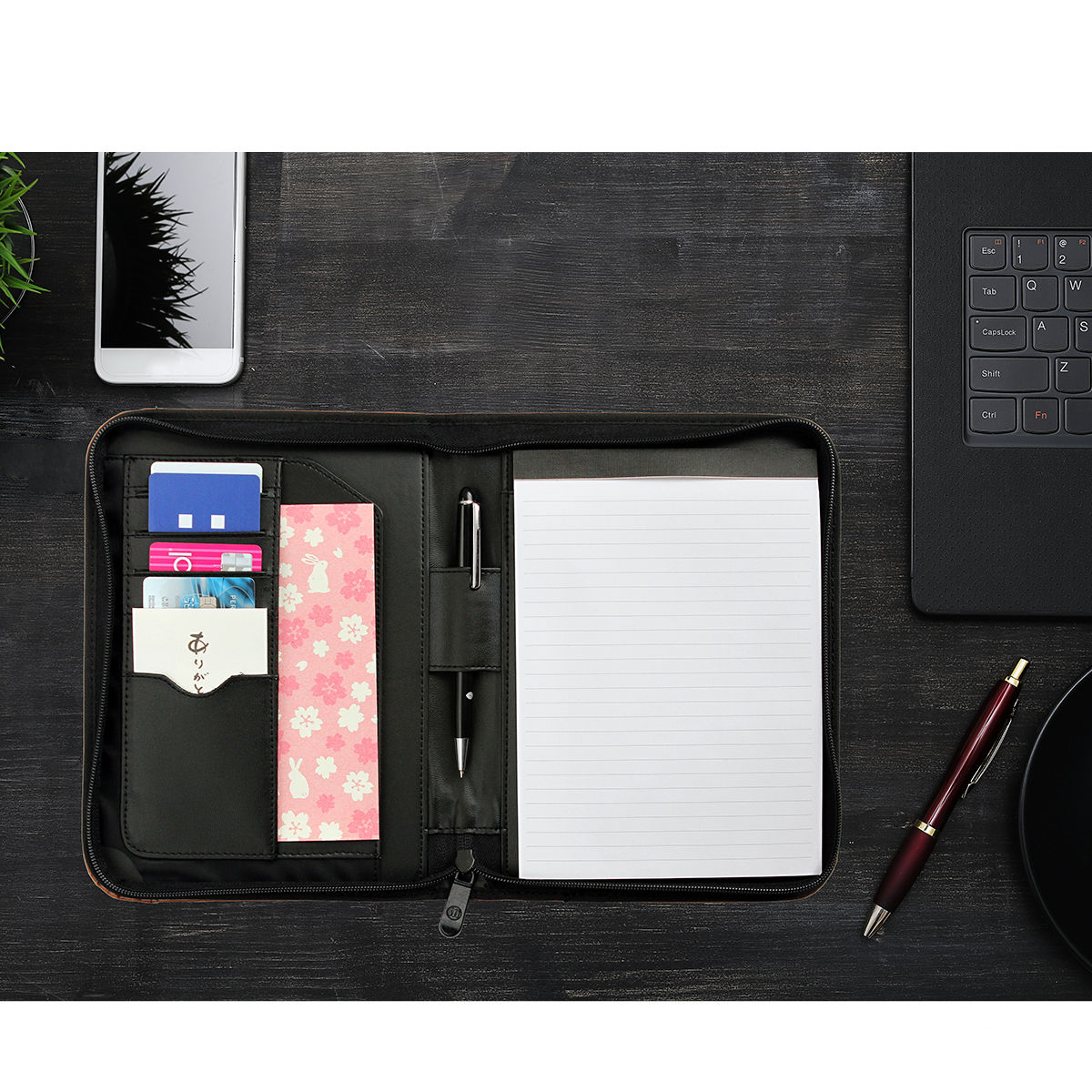 CARPETA  TIPO PORTAFOLIO DE CURPIEL CON CIERRE  "SIND"