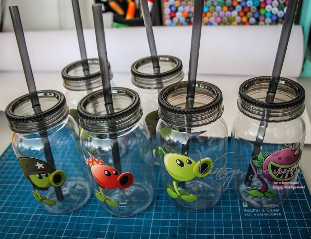 VASO CON POPOTE SIN ASA CON PERSONALIZACION PLANTAS VS ZOMBIES