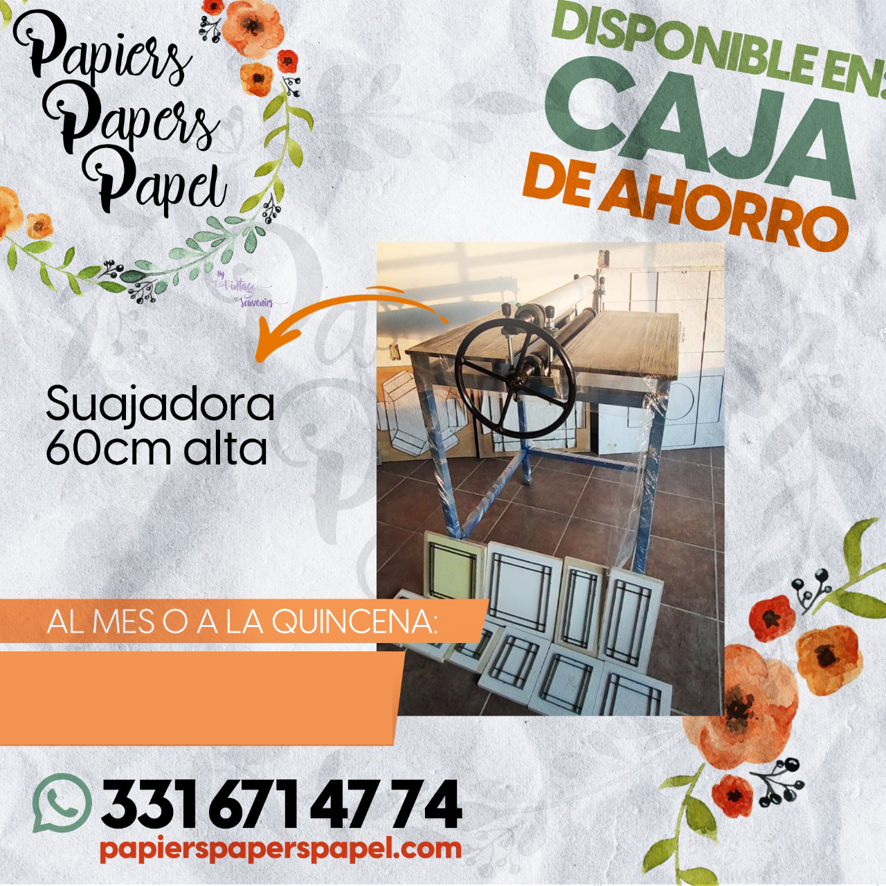 CAJA DE AHORRO /  SUAJADORA DE RODILLOS MANUAL DE 60CM ALTA