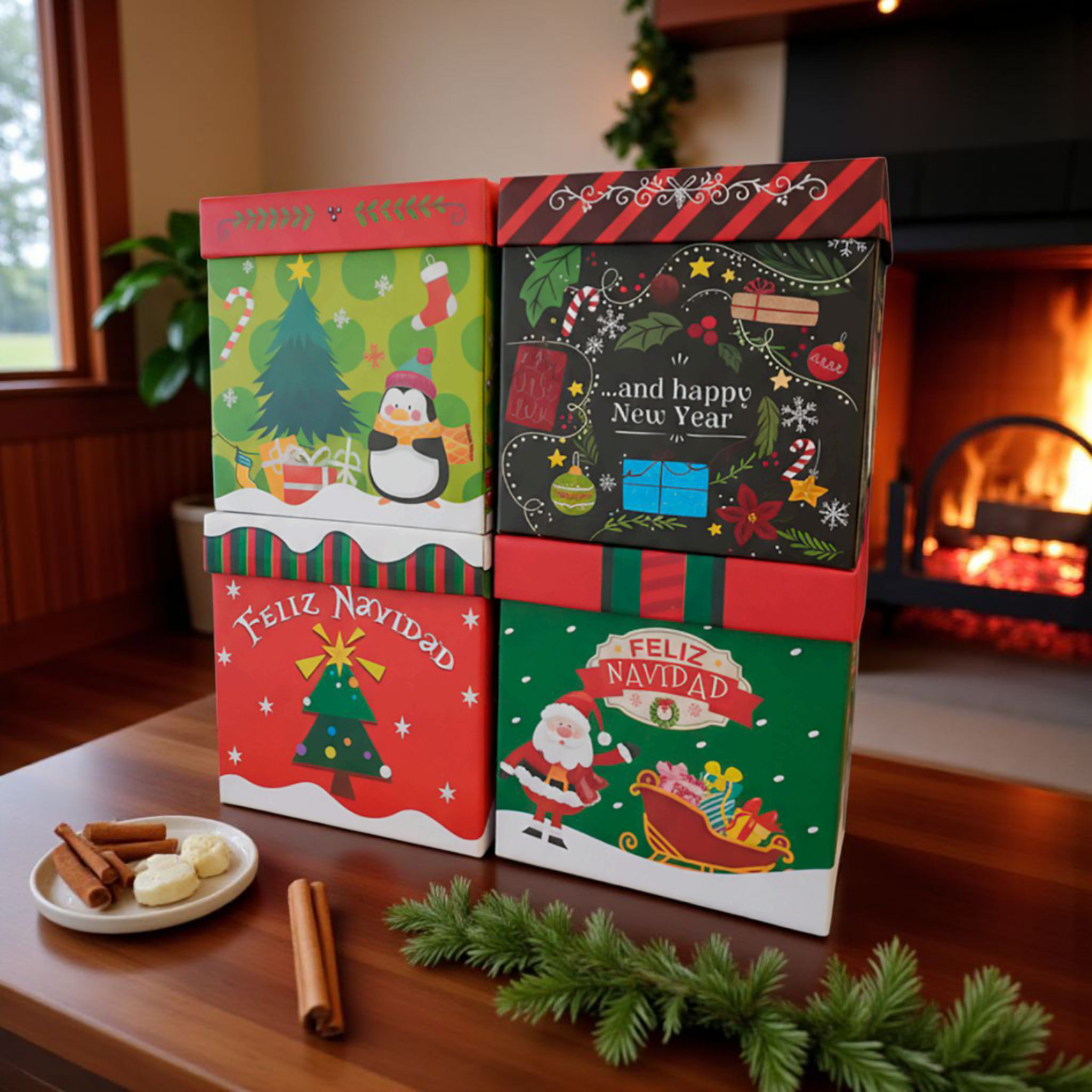 24PZAS CAJA DE REGALO DE CARTÓN E-COMMERCE  "CUBO OFSSET NAVIDAD"