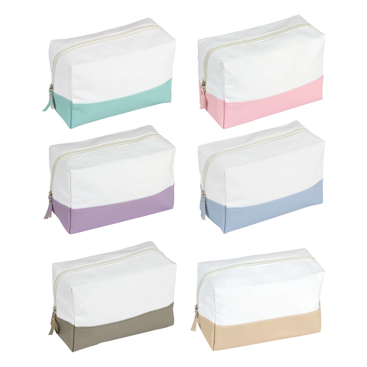 50PZAS COSMETIQUERA CURPIEL Y LONA DE ALGODÓN "TRIGO"