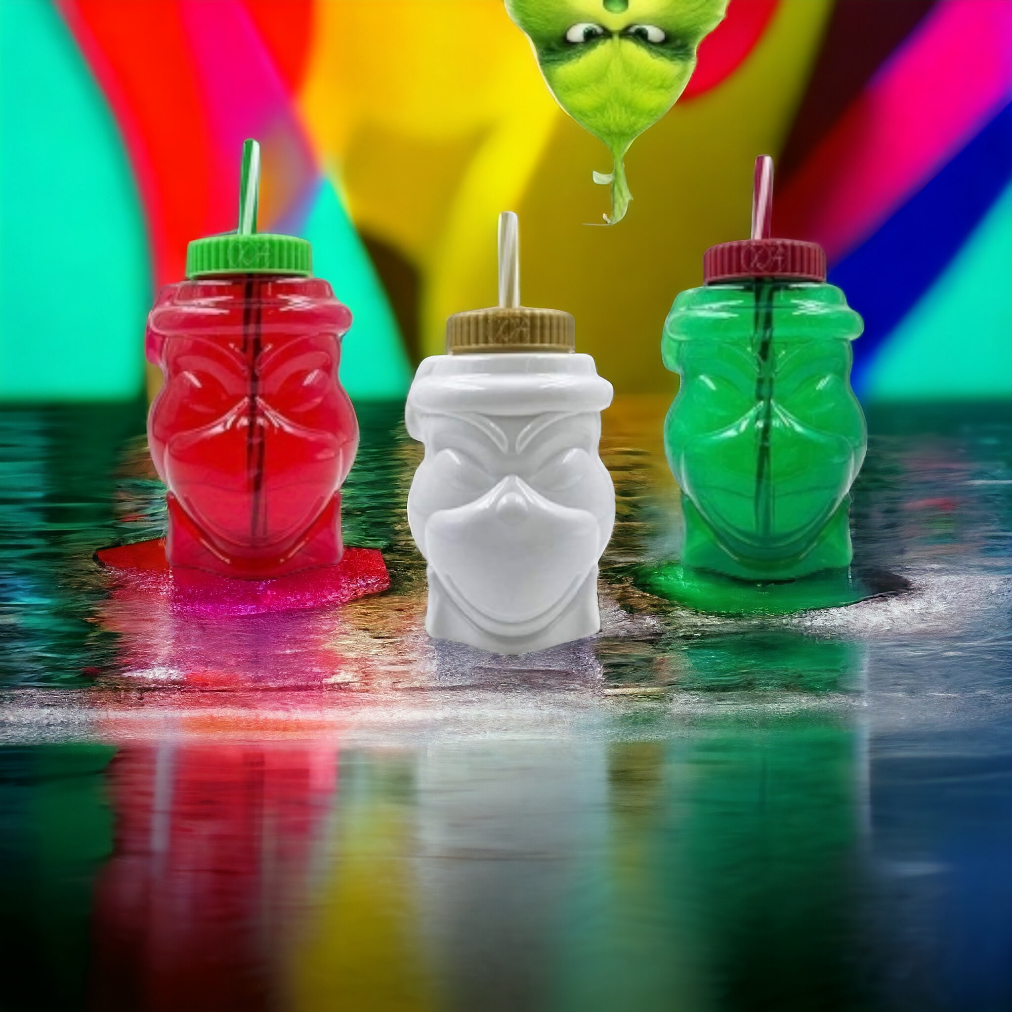 50PZAS VASO DULCERO PLÁSTICO EN FORMA DE  "CABEZA DE GRINCH"