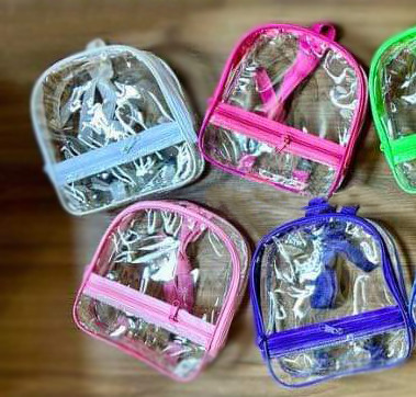 25PZAS MOCHILAS TRANSPARENTES DE MICA INFANTILES CON BOLSA
