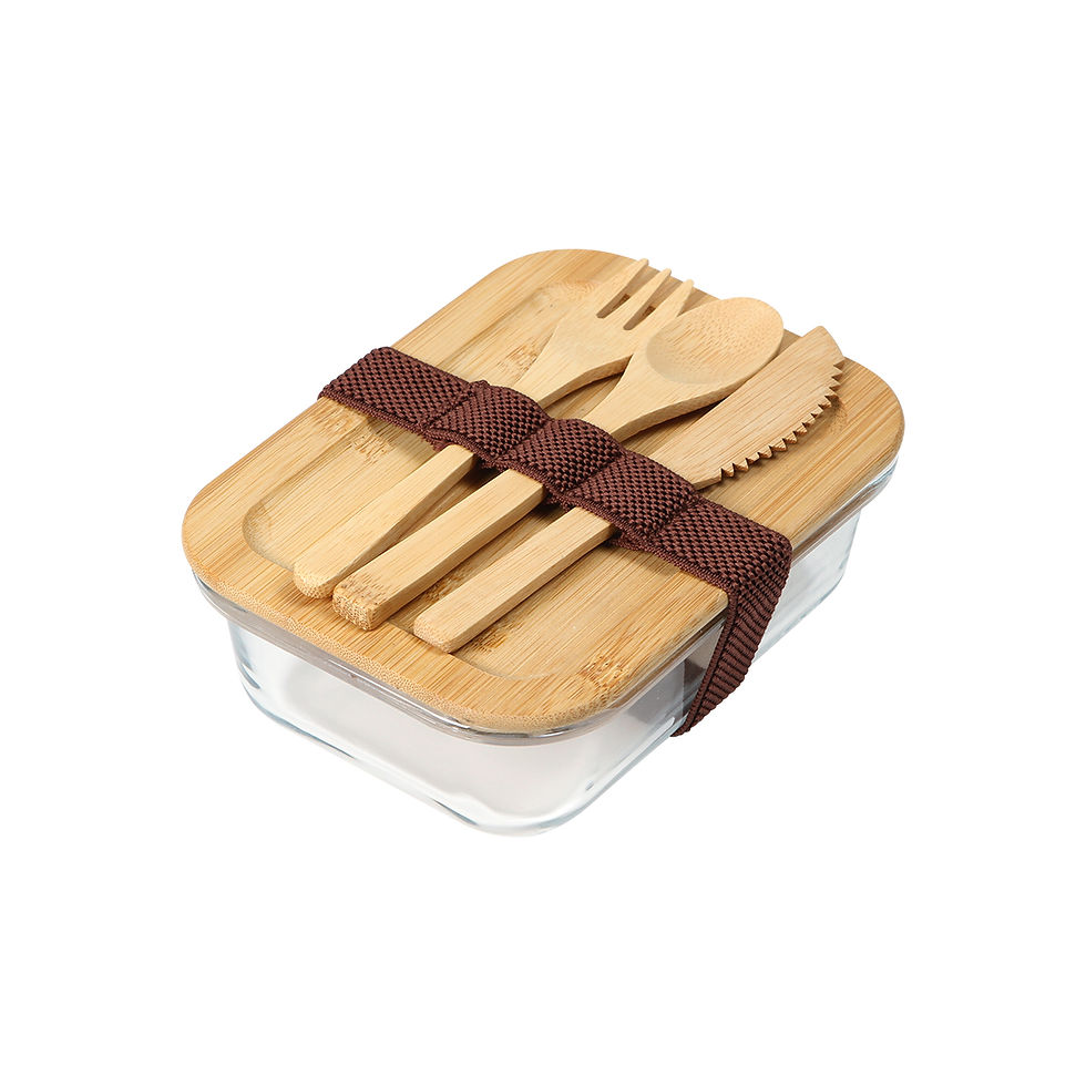 Miniatura: CONTENEDOR DE ALIMENTOS DE BAMBOO Y VIDRIO CON CUBIERTOS