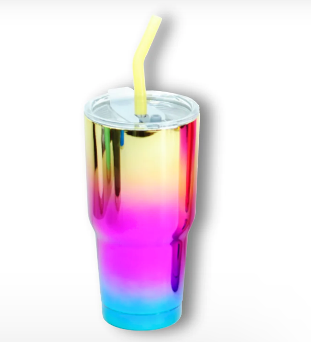 Miniatura: 12PZAS VASO TERMO CROMADO ACERO INOXIDABLE CON POPOTE 30OZ