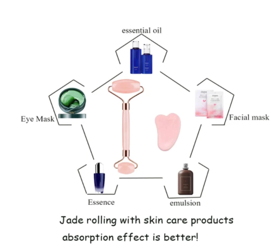 Miniatura: 12PAQ. MASAJEADOR EN RODILLO Y GUASHA ESPATULA DE JADE FACIAL