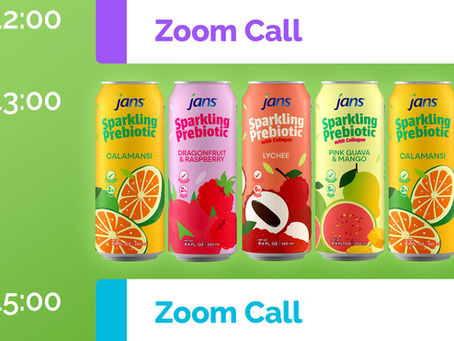 Jans Sparkling Prebiotic drinks in various flavors, including calamansi and strawberry