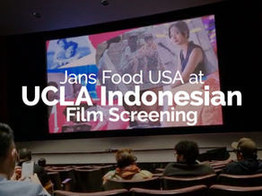 Jans Food USA logo displayed on the screen during the UCLA Indonesian Film Screening event, highlighting the company's cultural support.