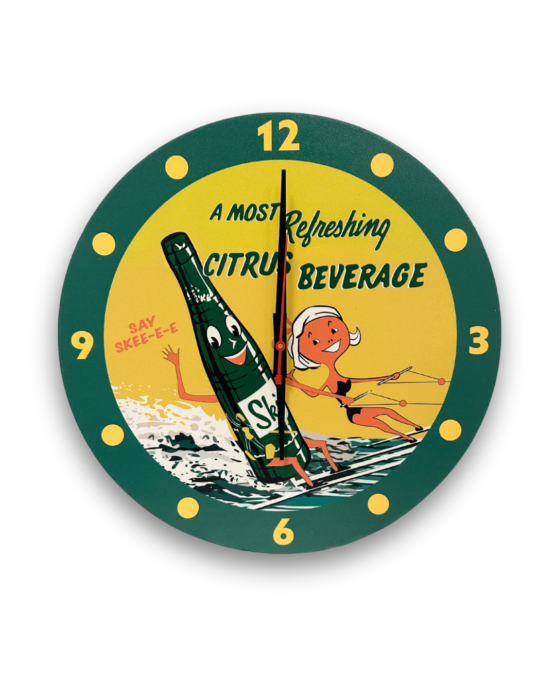 SKI Retro Skiiers Wooden Clock