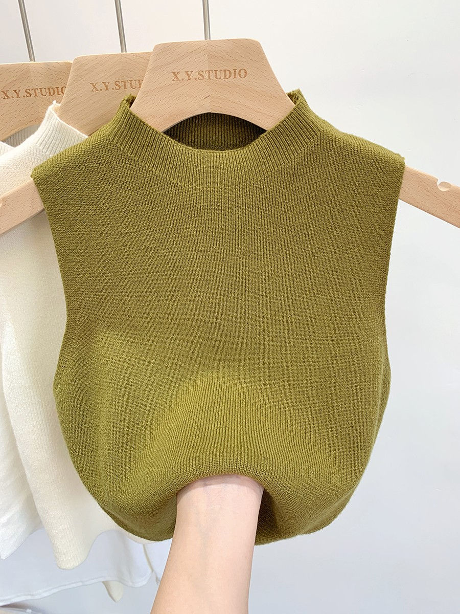 Thumbnail: Women Knitted Tank Top Summer Fall Slim Sweater Short Sleeveless Solid Spring Au