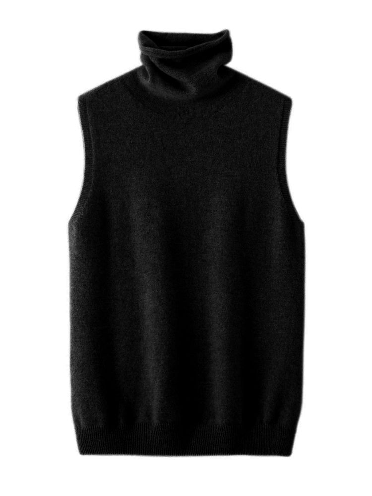 Thumbnail: Women 100% Merino Wool Sleeveless Pullovers Turtleneck Sweater Waistcoat Wool Kn