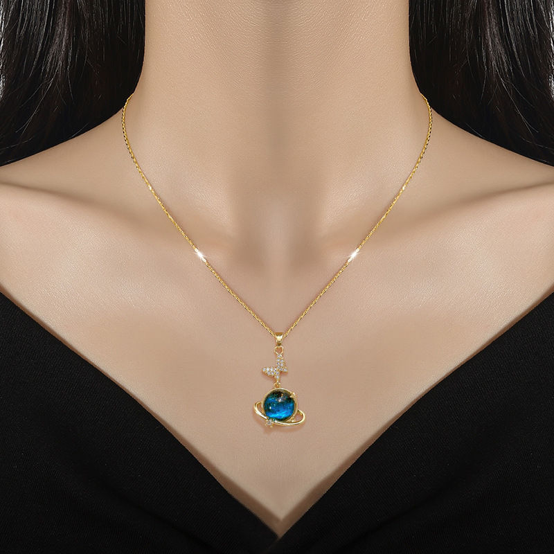 Thumbnail: Light Luxury Titanium Steel Star Series Necklace for Women Gold Color Planet Moo
