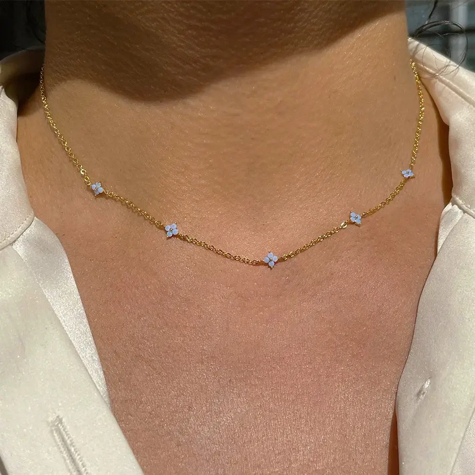 Thumbnail: New Stainless Steel Zircon Necklaces for Women 18K Gold Plated Four Leaf Grass C