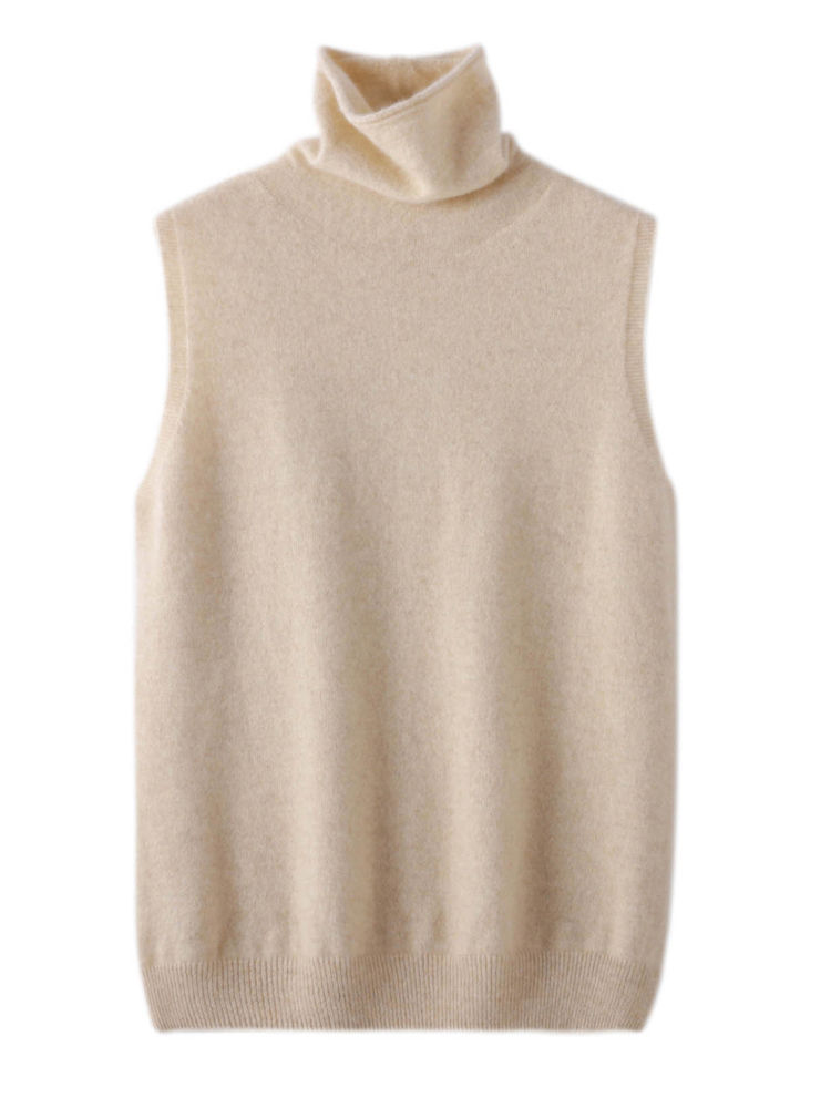 Thumbnail: Women 100% Merino Wool Sleeveless Pullovers Turtleneck Sweater Waistcoat Wool Kn