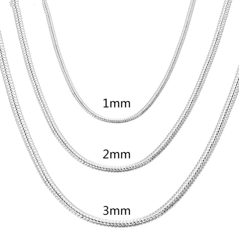 Thumbnail: 45-60cm Silver Color 1MM/2MM/3MM solid Snake Chain Necklace For Men Women Fashio