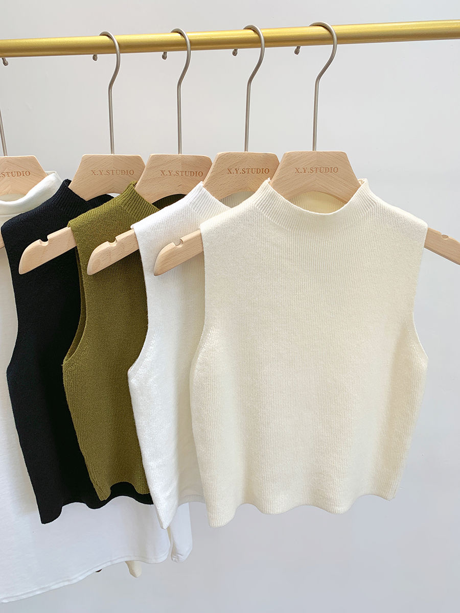 Thumbnail: Women Knitted Tank Top Summer Fall Slim Sweater Short Sleeveless Solid Spring Au