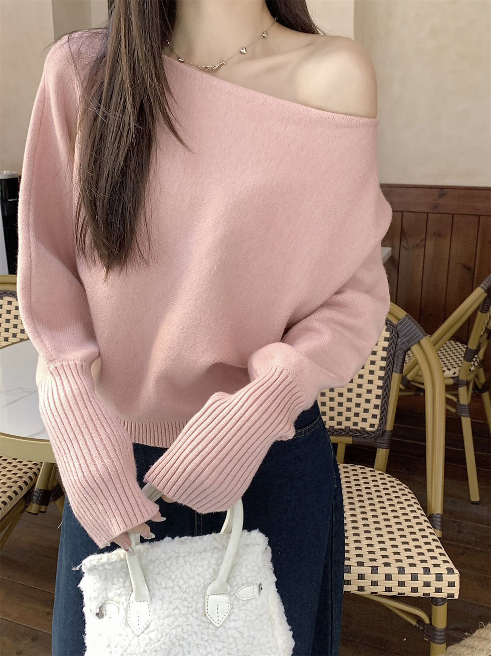 Thumbnail: Off Shoulder Knit Top for Women Slash Neck Rib-knit Batwing Sleeve Sweater Pullo