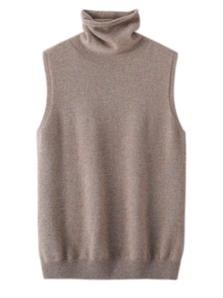 Thumbnail: Women 100% Merino Wool Sleeveless Pullovers Turtleneck Sweater Waistcoat Wool Kn
