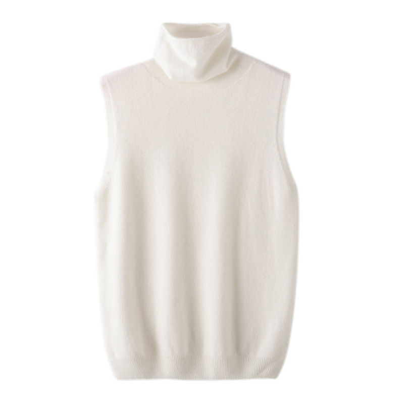 Thumbnail: Women 100% Merino Wool Sleeveless Pullovers Turtleneck Sweater Waistcoat Wool Kn