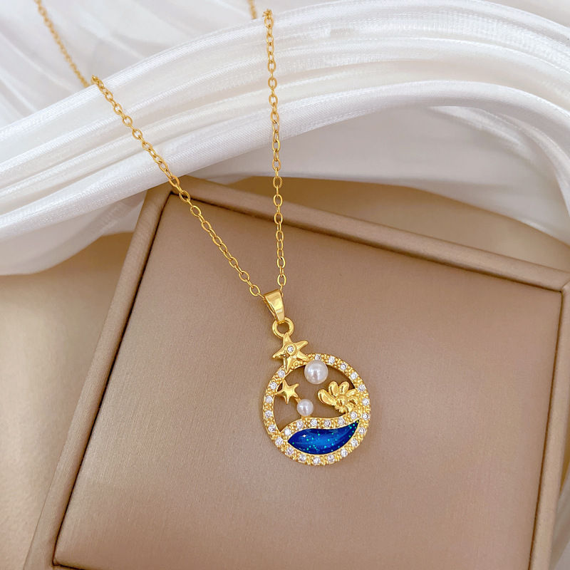 Thumbnail: Light Luxury Titanium Steel Star Series Necklace for Women Gold Color Planet Moo