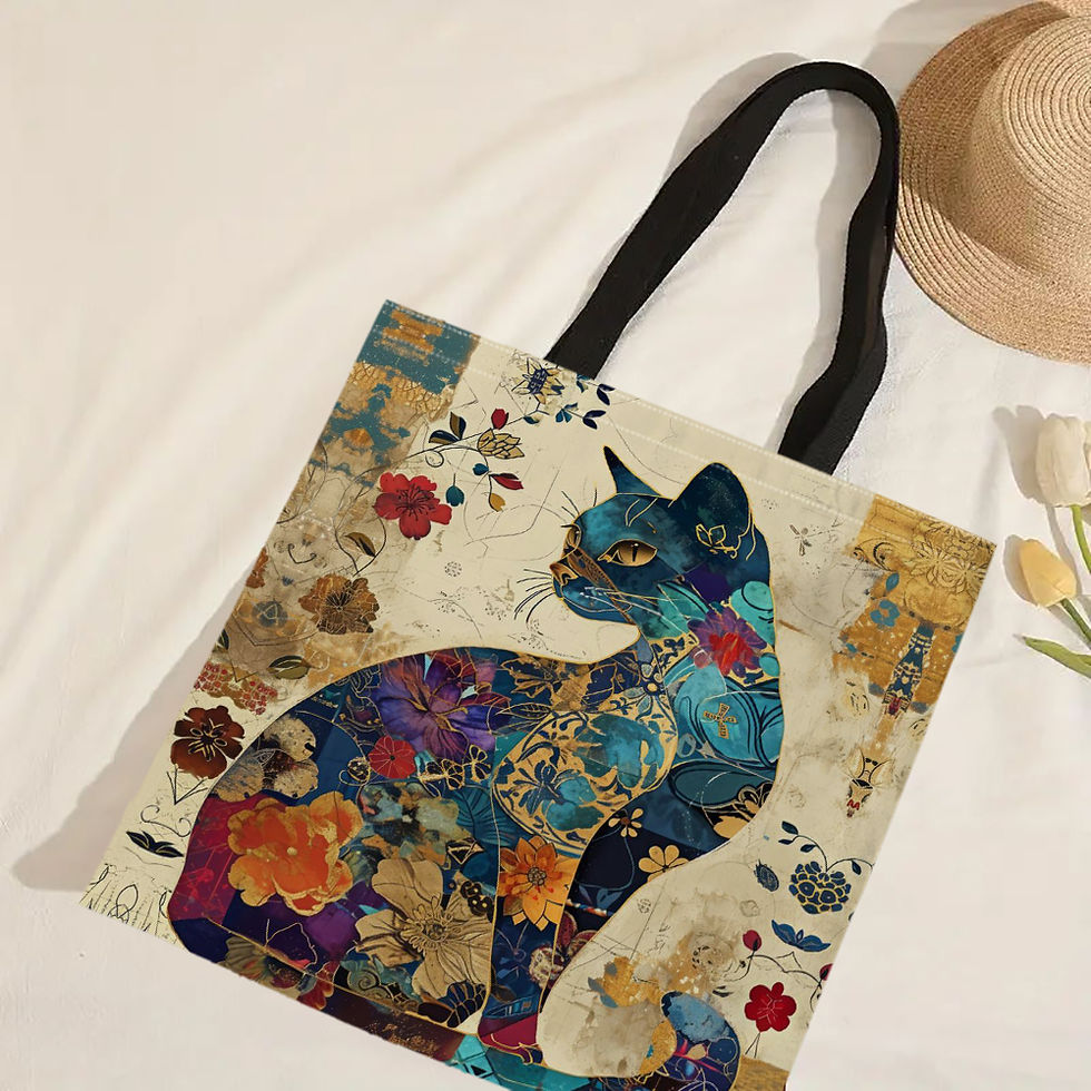 Thumbnail: Cat Floral Design Handbag Retro Pattern Decorative Tote Bag Daily Casual Use Sho