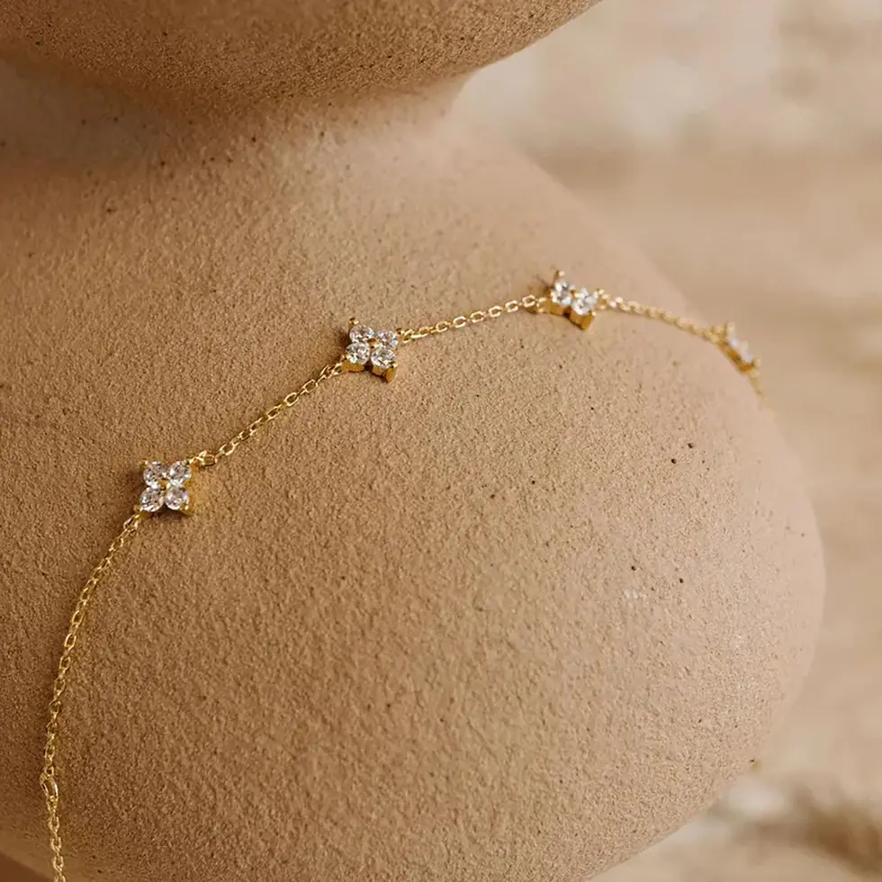 Thumbnail: New Stainless Steel Zircon Necklaces for Women 18K Gold Plated Four Leaf Grass C