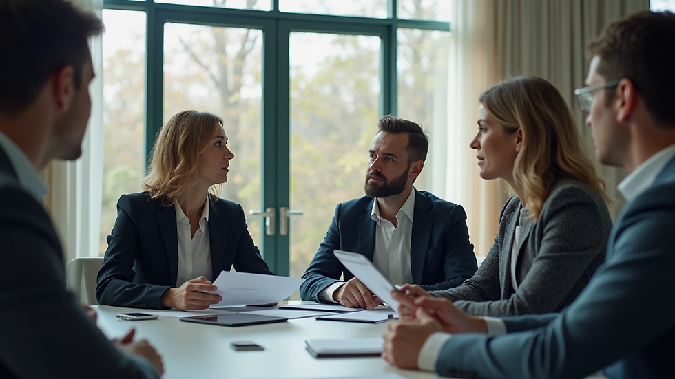 Eye-level view of a consultant discussing strategies with a team