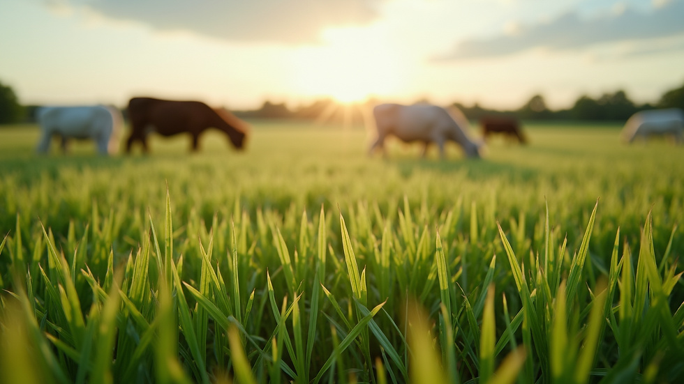High angle view of a rotational grazing pasture with healthy green grass