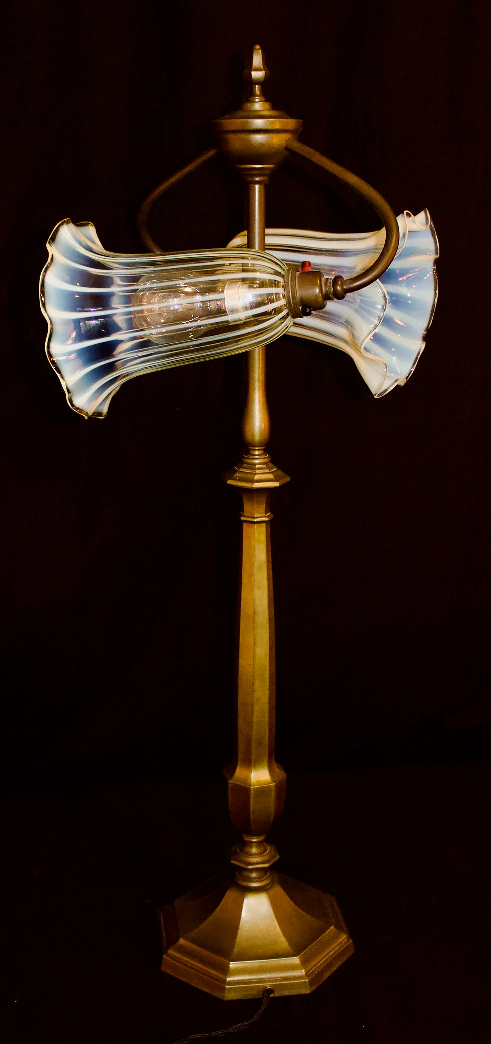 Thumbnail: Arts and Crafts Jesson & Birkett Table Lamp with W.A.S. Benson Vaseline Shades