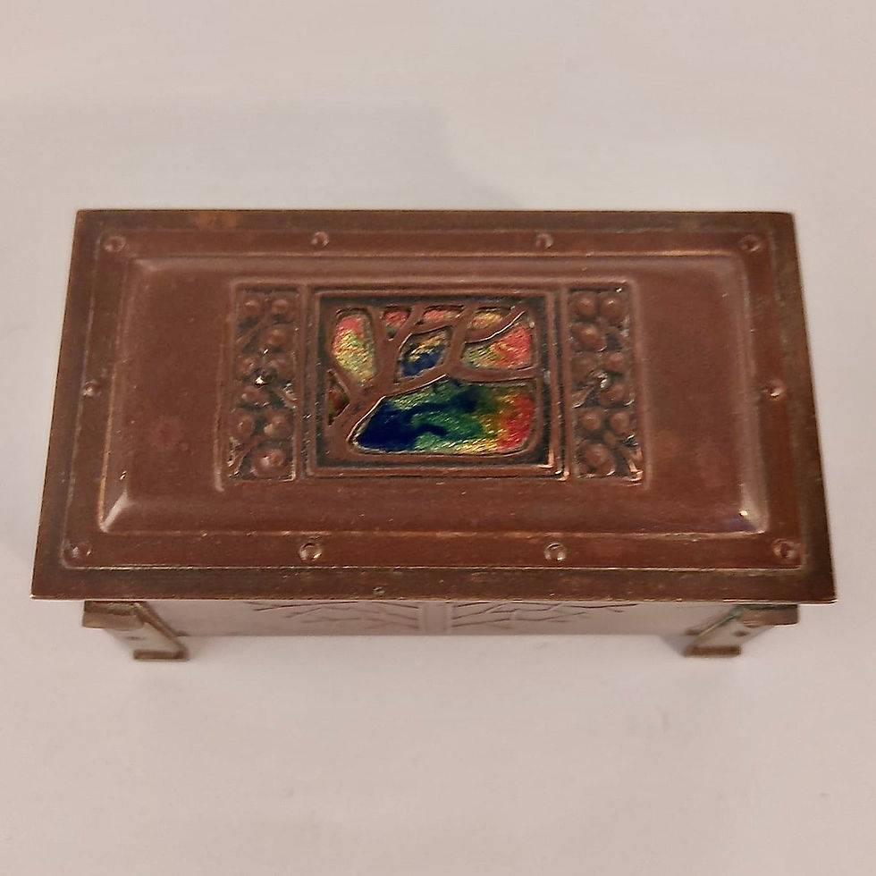 Thumbnail: Superb Miniature Arts and Crafts Art Nouveau Copper and Enamel Jewellery Box