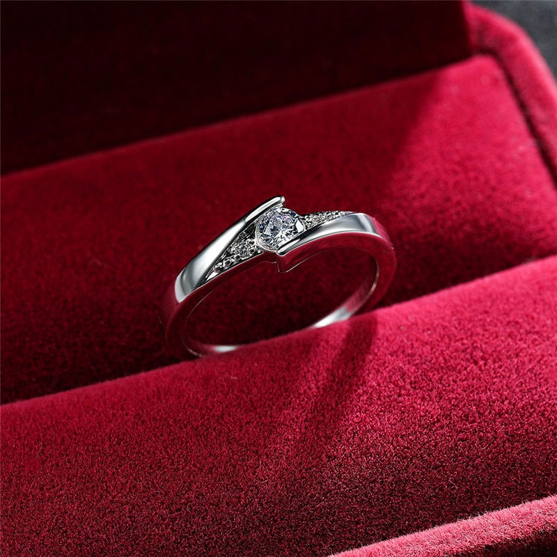 Thumbnail: Zircon Ring Minimalist Silver Color Ring