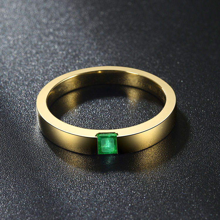Thumbnail: Simple Ring Jewelry Natural Emerald Gemstones Solid Gold 18k Wedding Ring