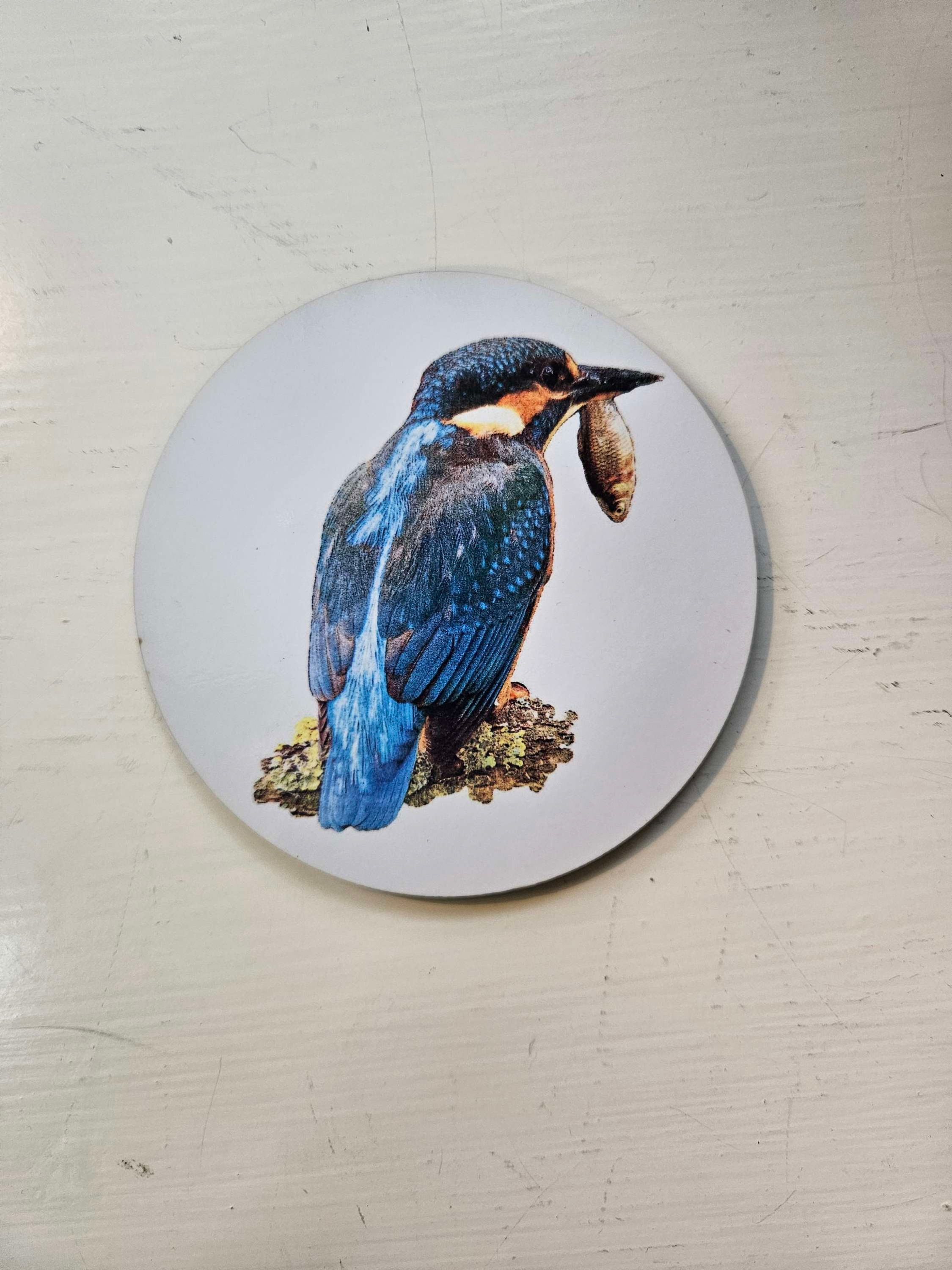 Round Kingfisher White Coaster