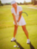 Alex Park City golf escort white outfit putting green