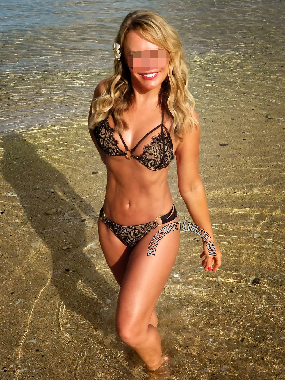 Alex petite sweet athlete Naples Florida FMTY escort black lace bikini beach