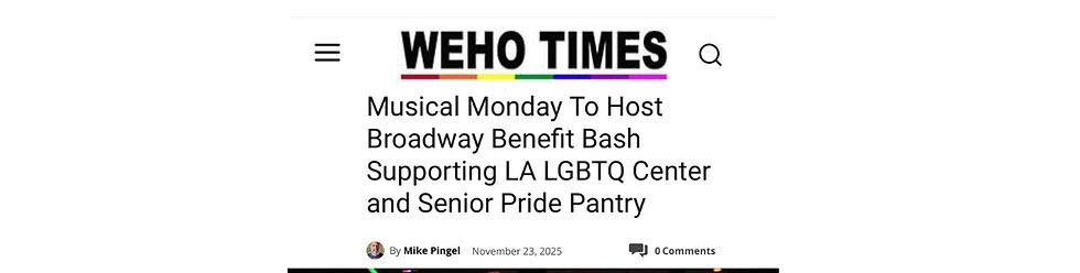 "A beloved local tradition celebrating Broadway music, comedy, and community. The troop marked their 16th anniversary this past April. Since 2009, the weekly event has grown into a must-see spectacle, showcasing projected Broadway musical videos with MuMo’s hysterical, simultaneous re-enactments of the clips. Audience participation is strongly encouraged, transforming the night into a full theatrical experience." - Mike Pingel, WEHO Times