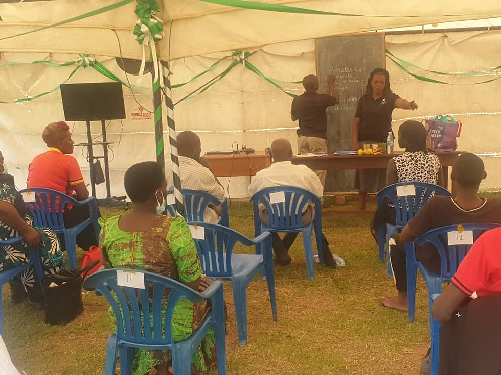 Josephine teaches the farmers about the importance of understanding the nutritional profiles of the crops they are growing. She introduced the nutritional benefits of unique crops grown at Faithwells Gardens such as amaranth grain.