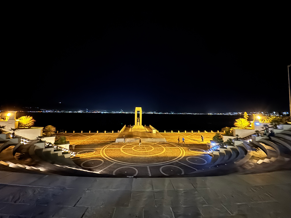 La ville de nuit. Au loin la Sicile