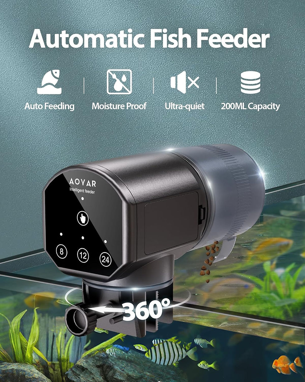 Thumbnail: Automatic Fish Feeder Dispenser for Aquarium: 200ml Large Capacity Auto Feeders