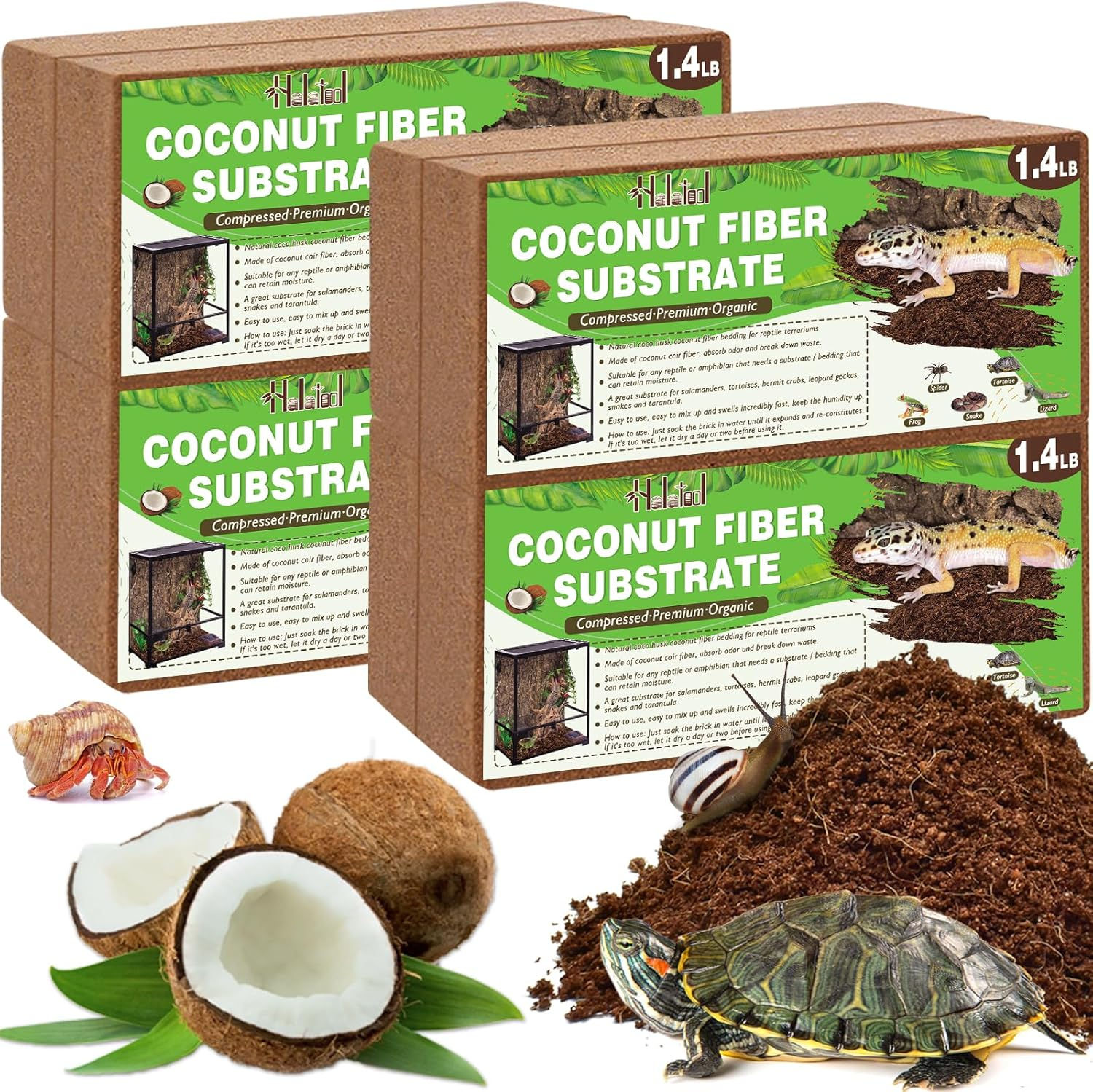 Halatool 2Pack Organic Coconut Fiber Substrate for Reptiles Premium Leopard Gec