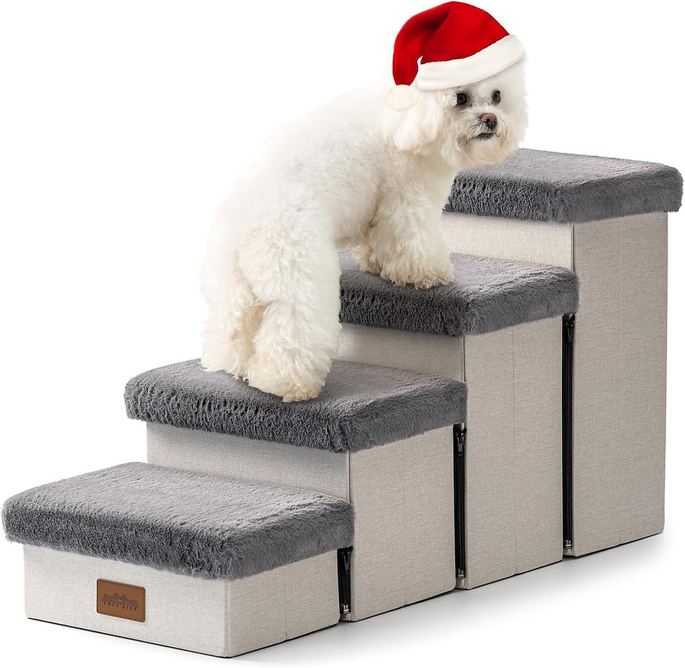 Thumbnail: Dog Stair for Small Dogs with Storage, Foldable Pet Step with Soft Cover, Older