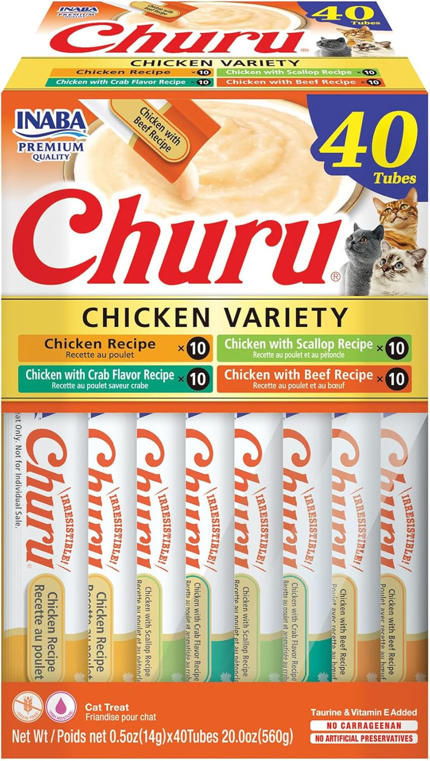 Thumbnail: INABA Churu Cat Treats, Grain-Free, Lickable, Squeezable Creamy Purée Cat Trea