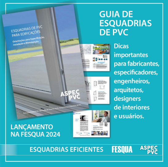 Foto da capa do guia com perfil de PVC e vista externa com texto