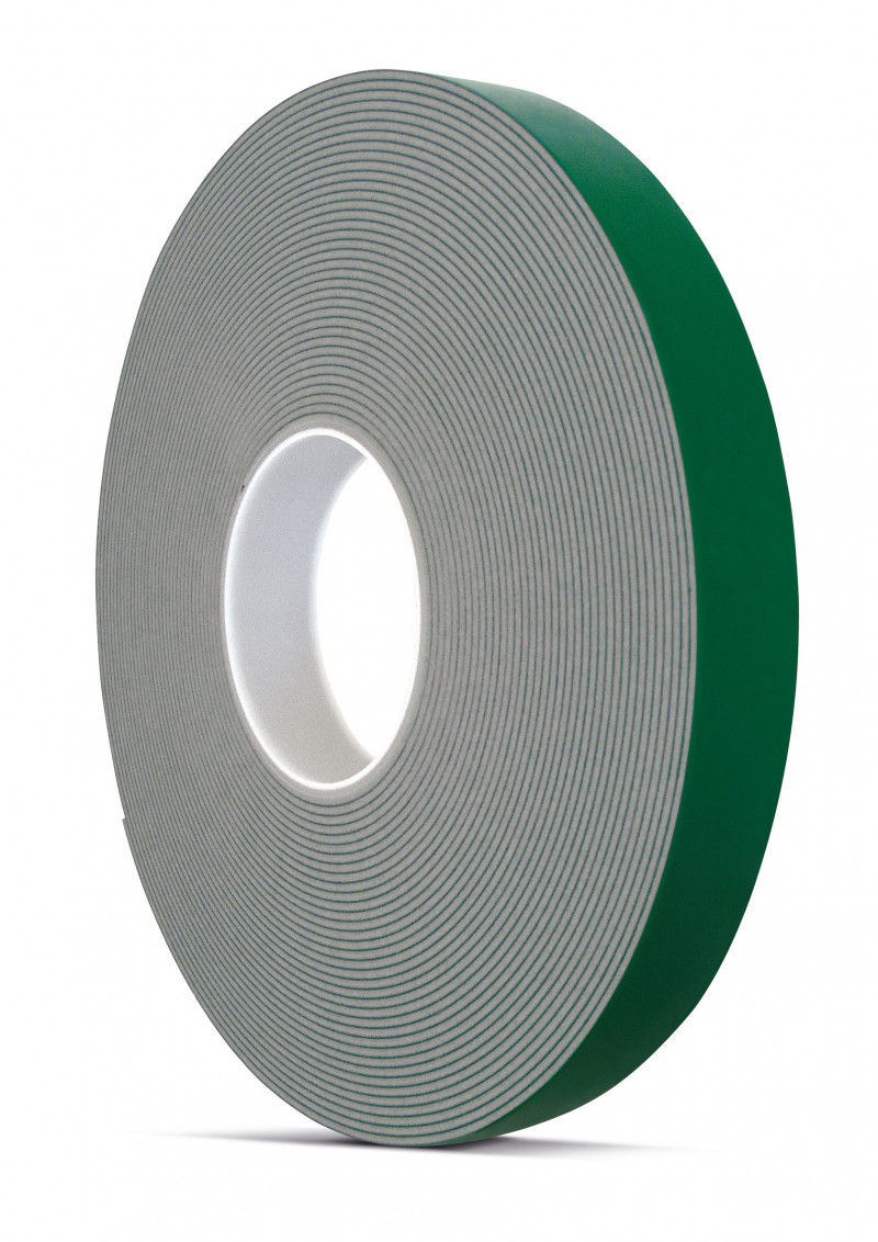 Fita acrílica dupla-face cor cinza e liner verde
