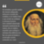 Foto de Leonardo da Vinci dentro de circulo amarelo com texto em aspas ao lado, fundo cinza
