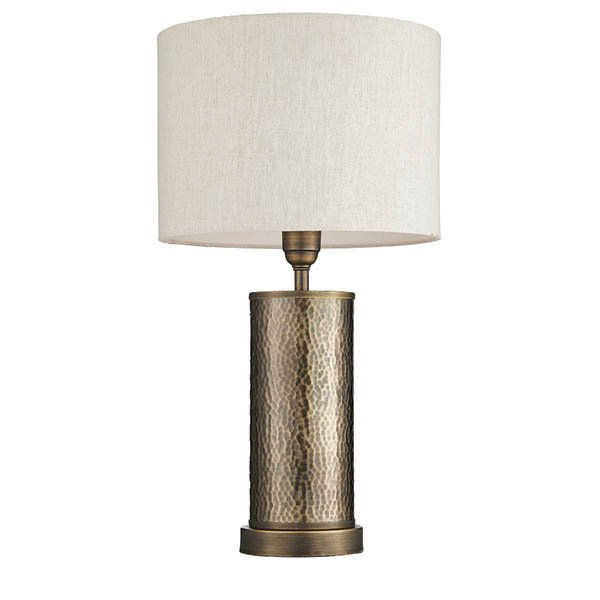 Endon 71591 Indara One Light Table Lamp In Aged Hammered Bonze Effect And Natural Linen Shade