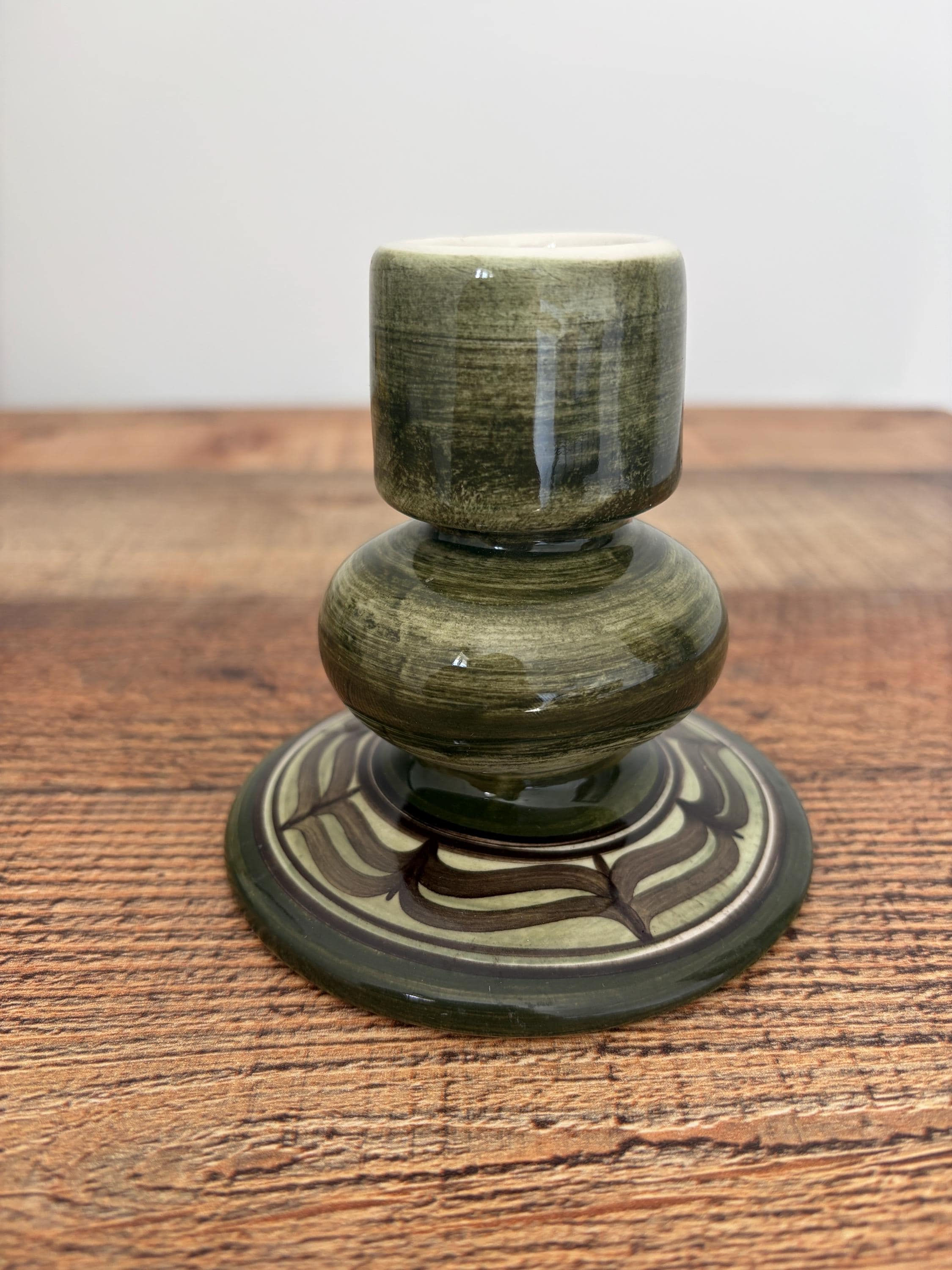 Vintage Jersey Pottery Candle Holder, Olive Green Ceramic Candlestick