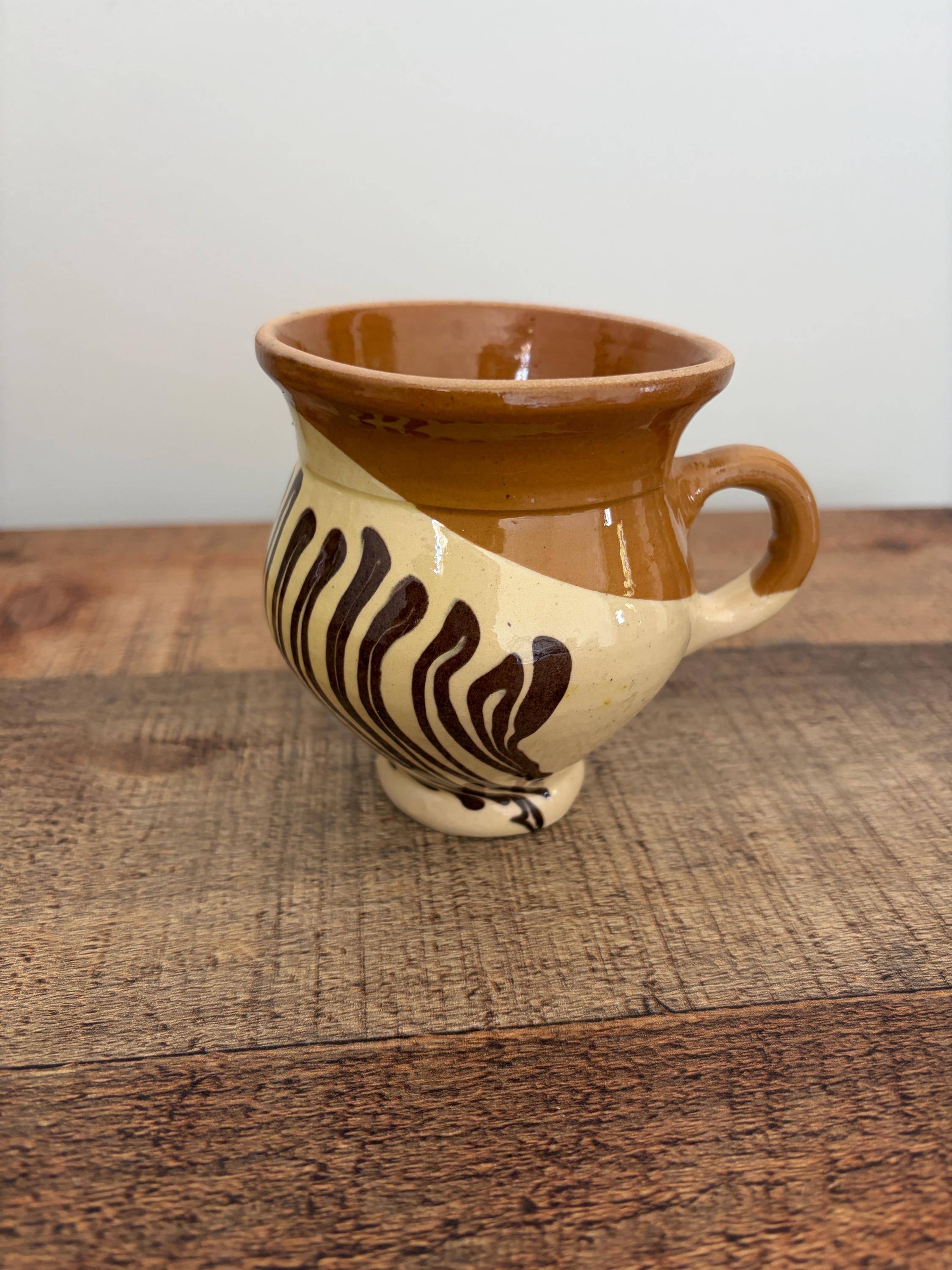 Vintage Studio Pottery Mug Brown Cream Slipware Handmade Cup