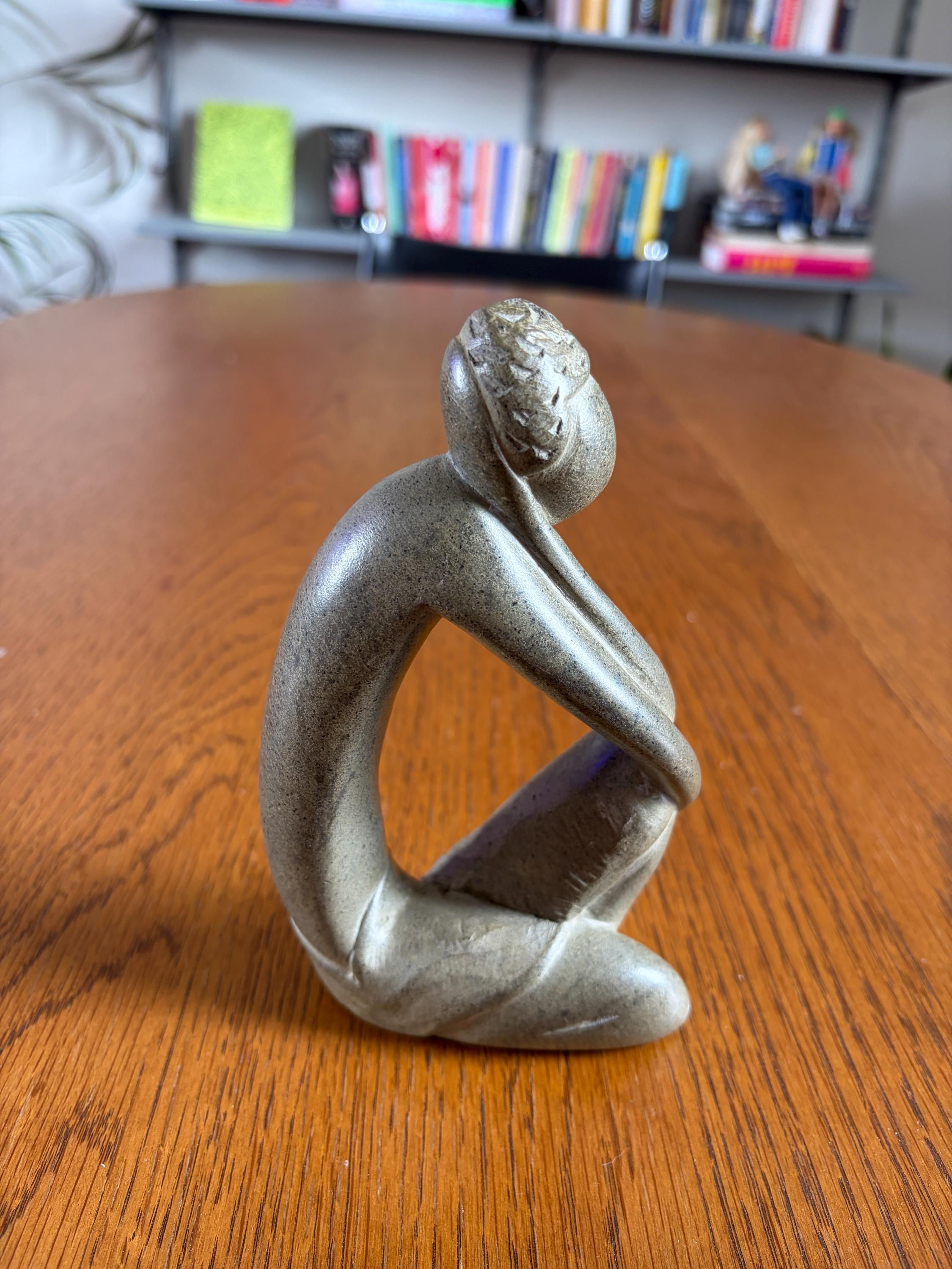 African Carved Soapstone Thinker Figure Abstract Sculpture 16.5cm