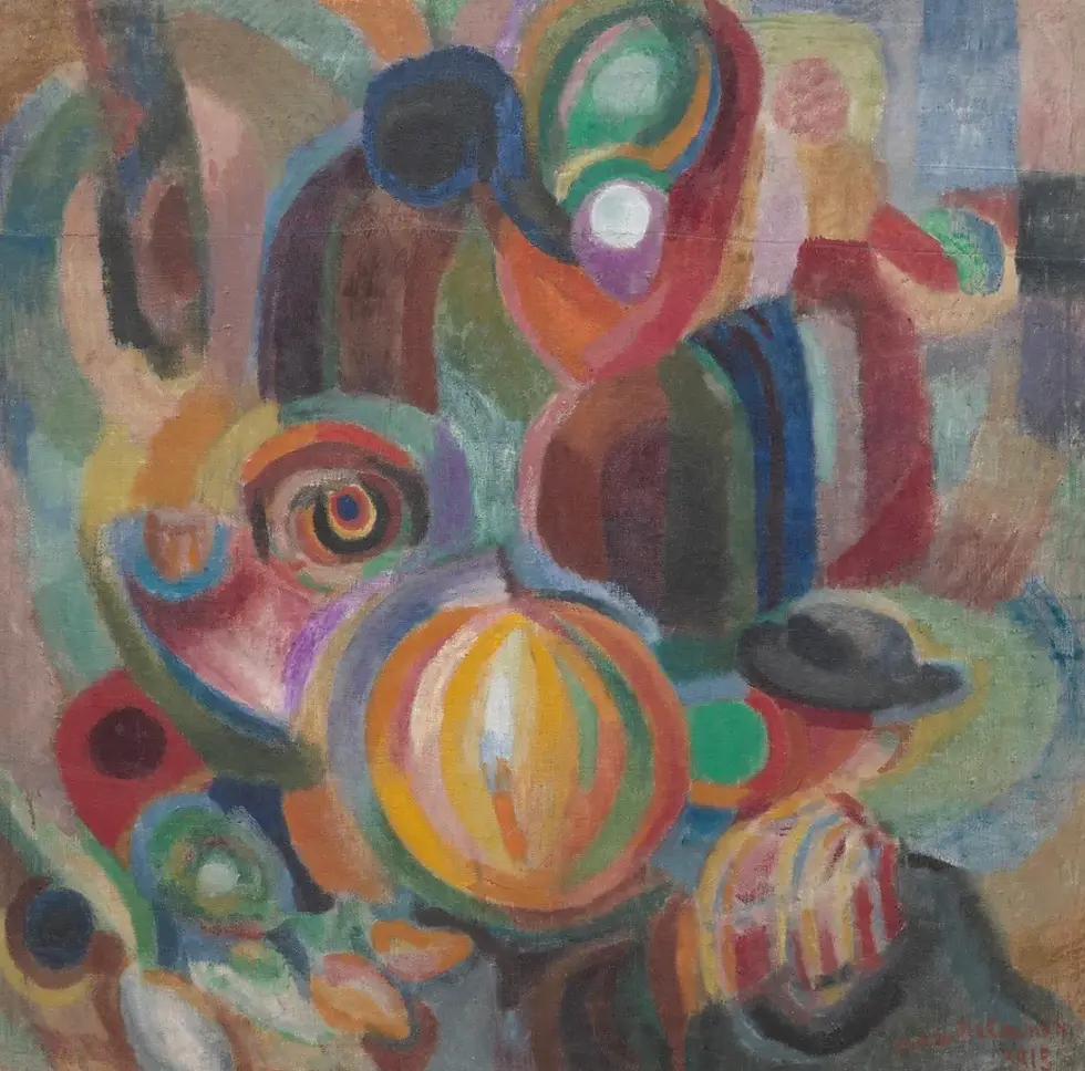 Sonia Delaunay, Portuguese Market, 1915. Oil and wax on canvas, 90.5 × 90.5 cm. Museum of Modern Art, New York. Gift of Theodore R. Racoosin, 1955.